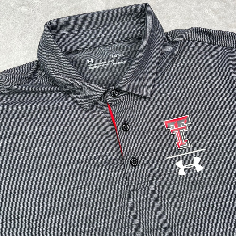 Texas‎ Tech Red Raiders Under Armour Polo Shirt Mens Large Heather Gray NCAA